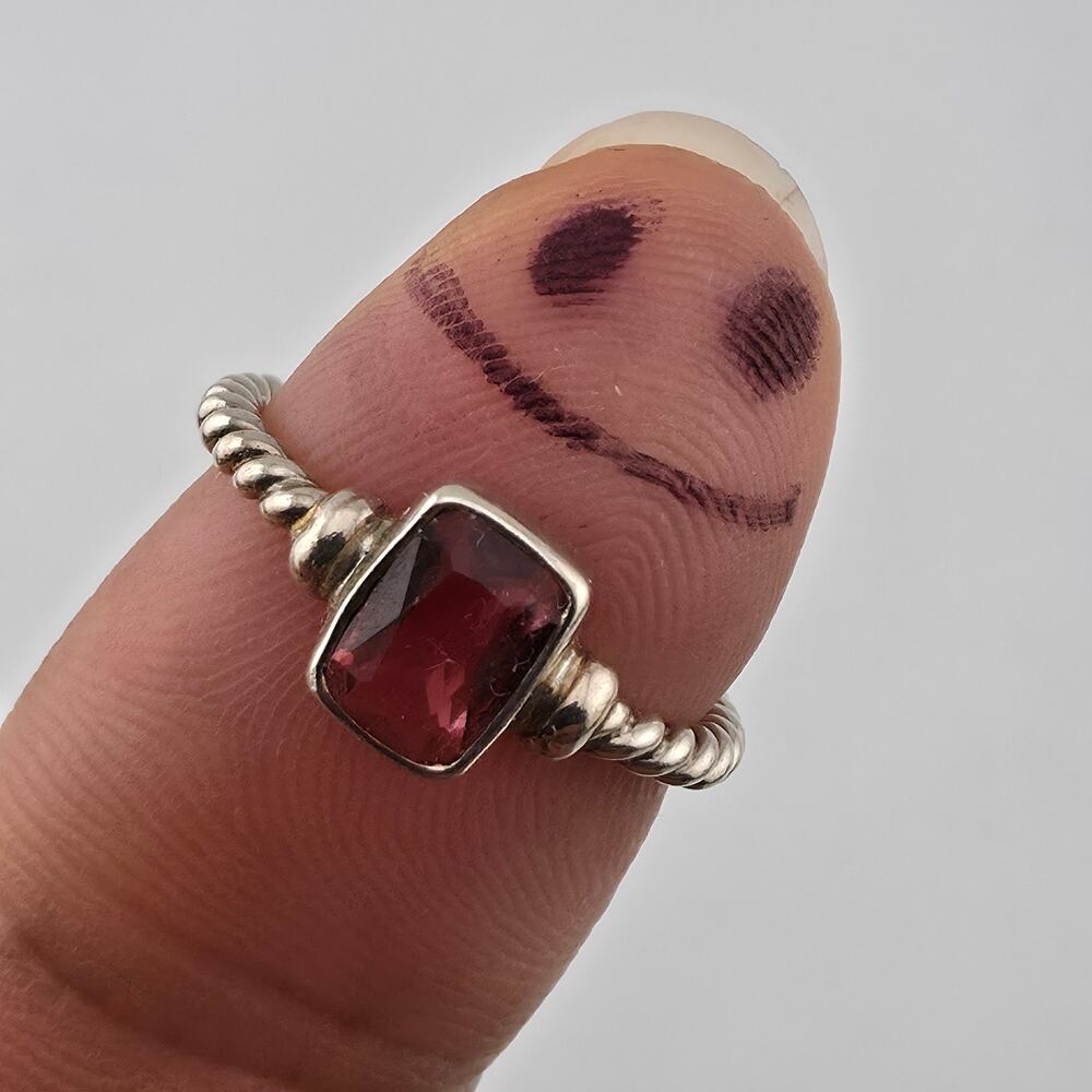 Sterling Silver Ring Pink Stone Rope Band 925 Size 7 jewelry